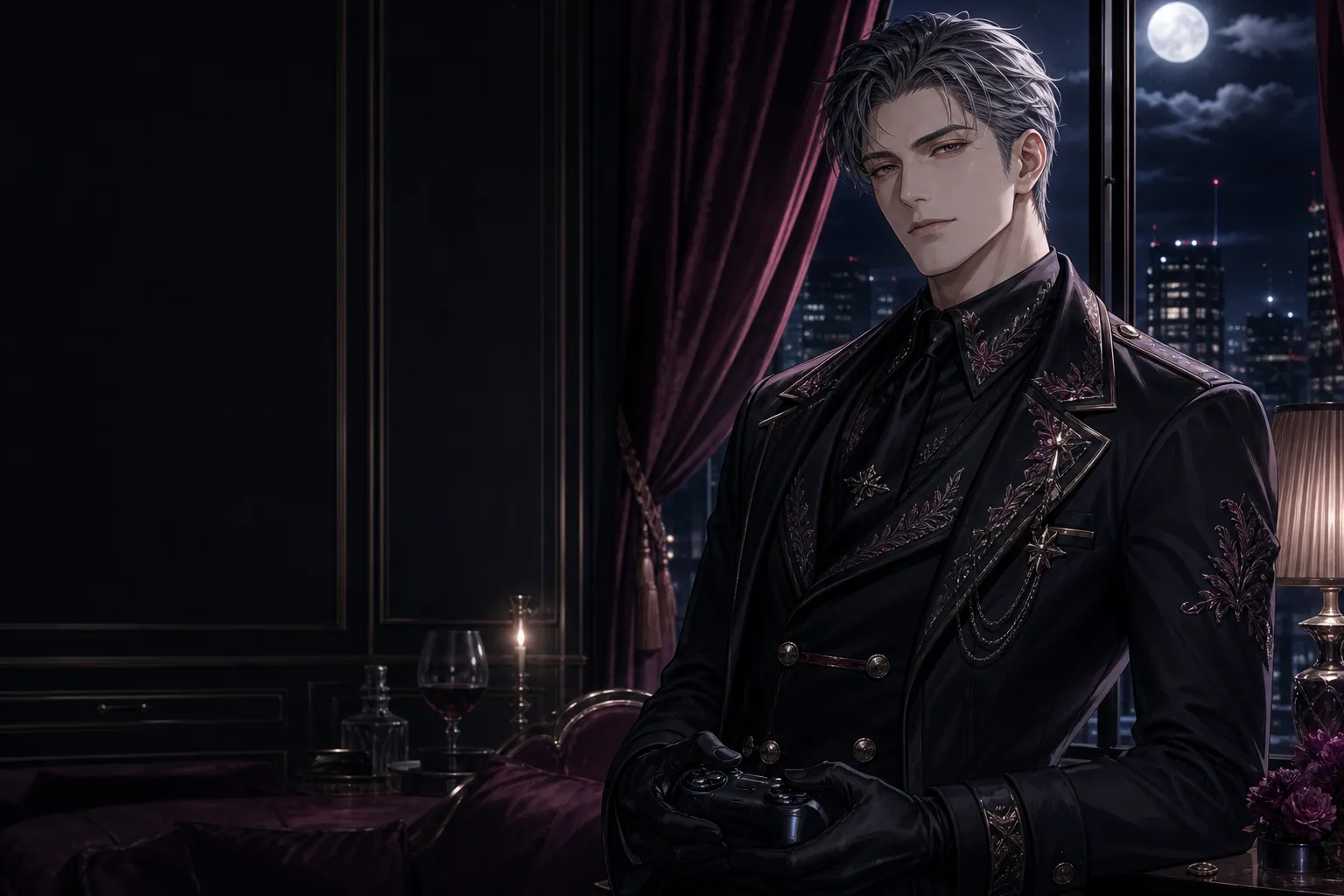 ゲームコントローラーを持つ成人男性キャラクター